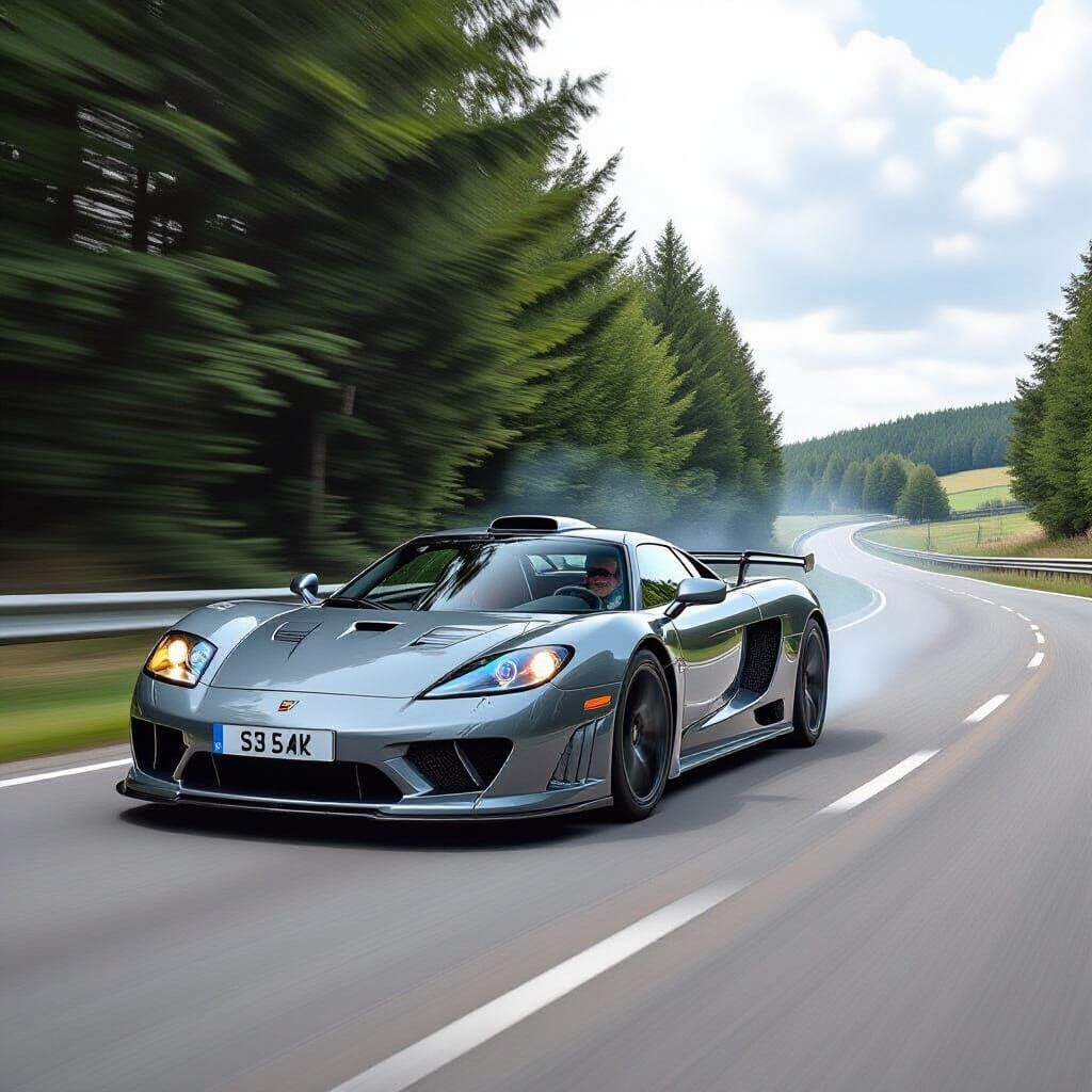 Saleen S7 Speeds Through UK Countryside in Charcoal Drawing