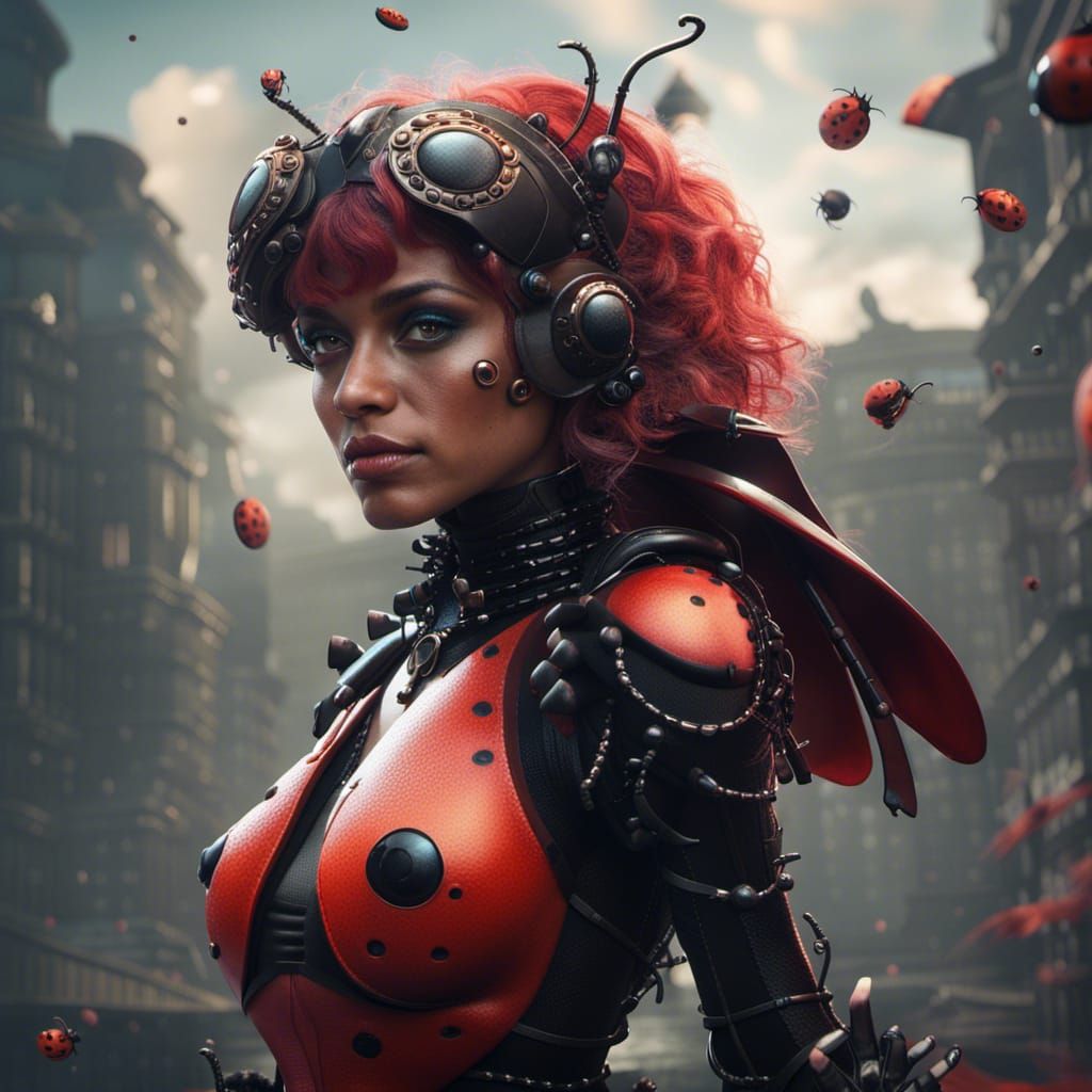 Fantastical Ladybug Goddess in Vibrant Splendor