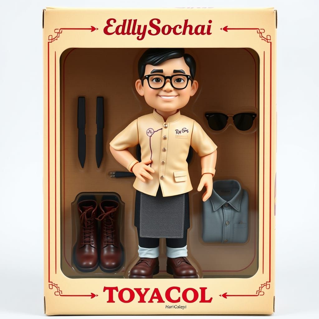 Stylized EdlySomchai Figure in Vintage Collectible Box