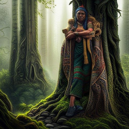 Tribal Village Amidst Giant Trees