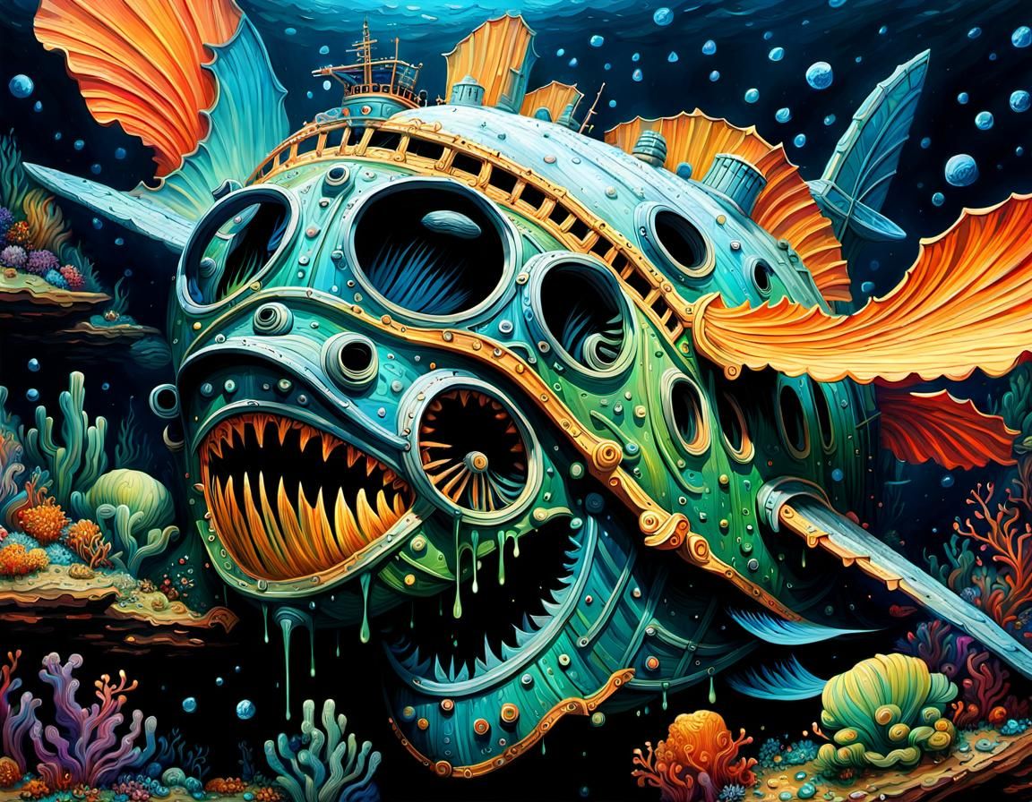 Impasto Wreckage: A Surreal Underwater Scene