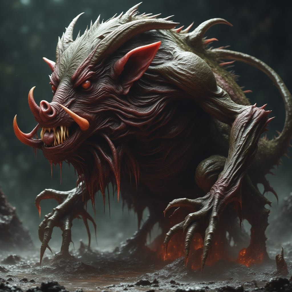 Demon Hog with Razor Tusks in Cursed Flux Style