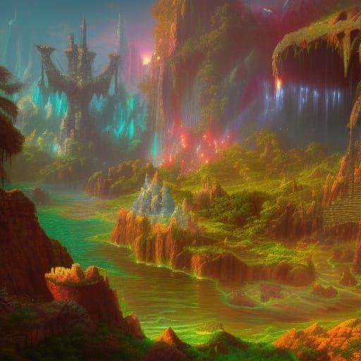 Epic 80s Fantasy Scene in Vibrant Color