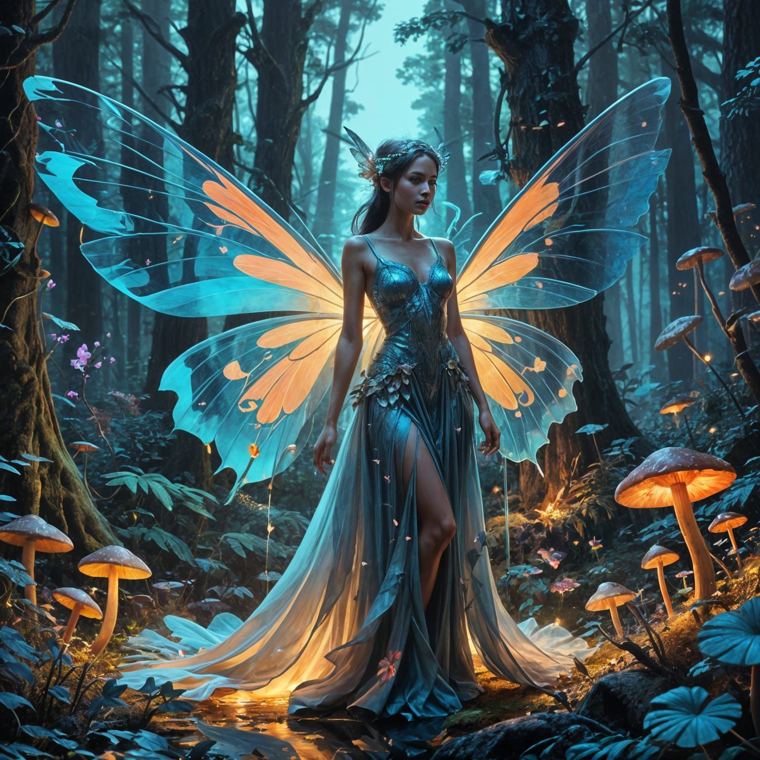 Whimsical Woodland Realm Illuminated by Glowing Faeries
