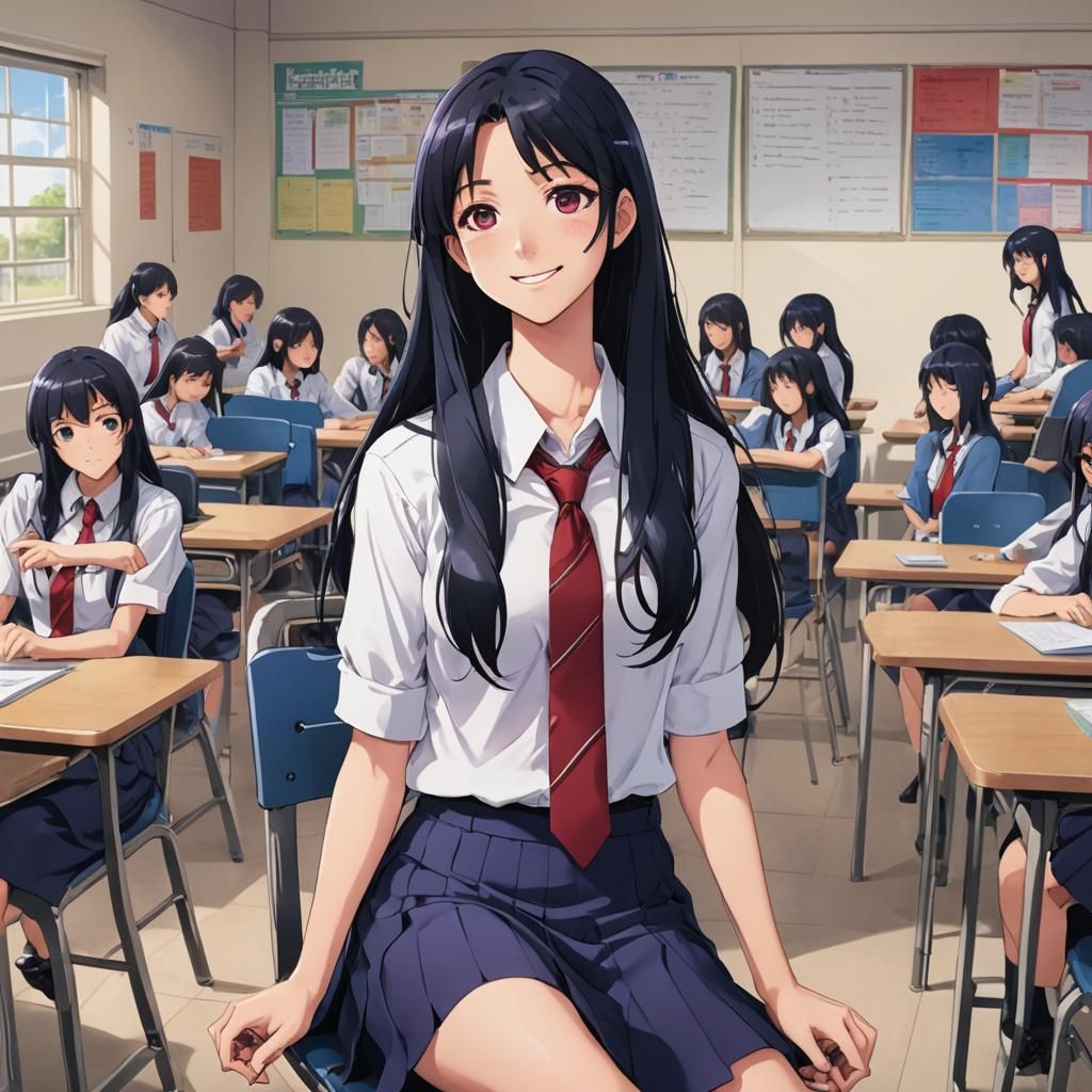 Anime-Style High School Girl in Beautiful, Detailed Illustra...