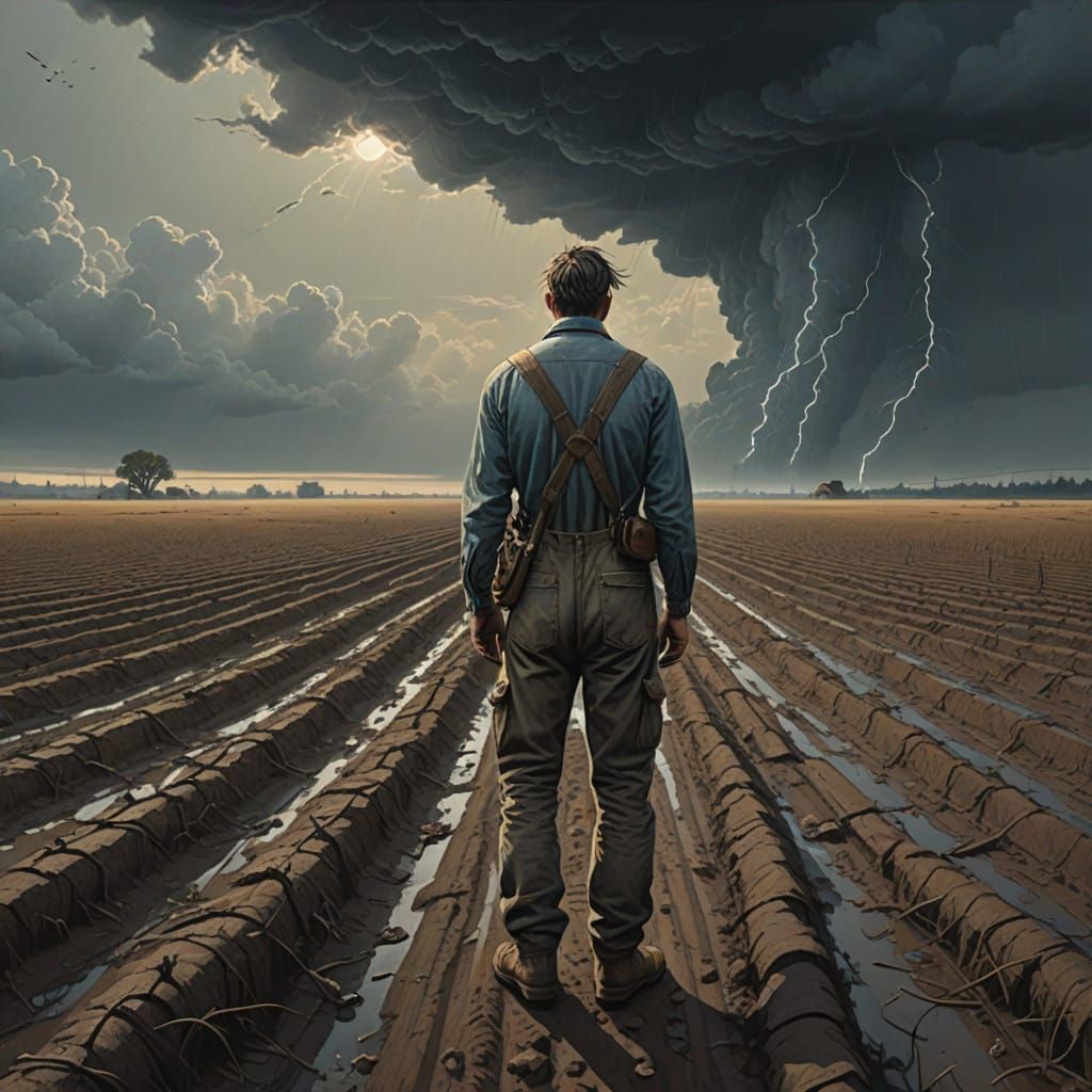 Barren Fields Under Stormy Skies