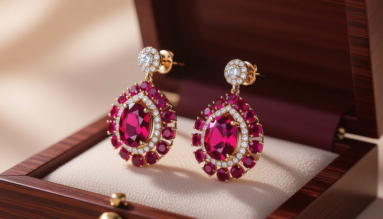 Regal Ruby and Diamond Earring Photography