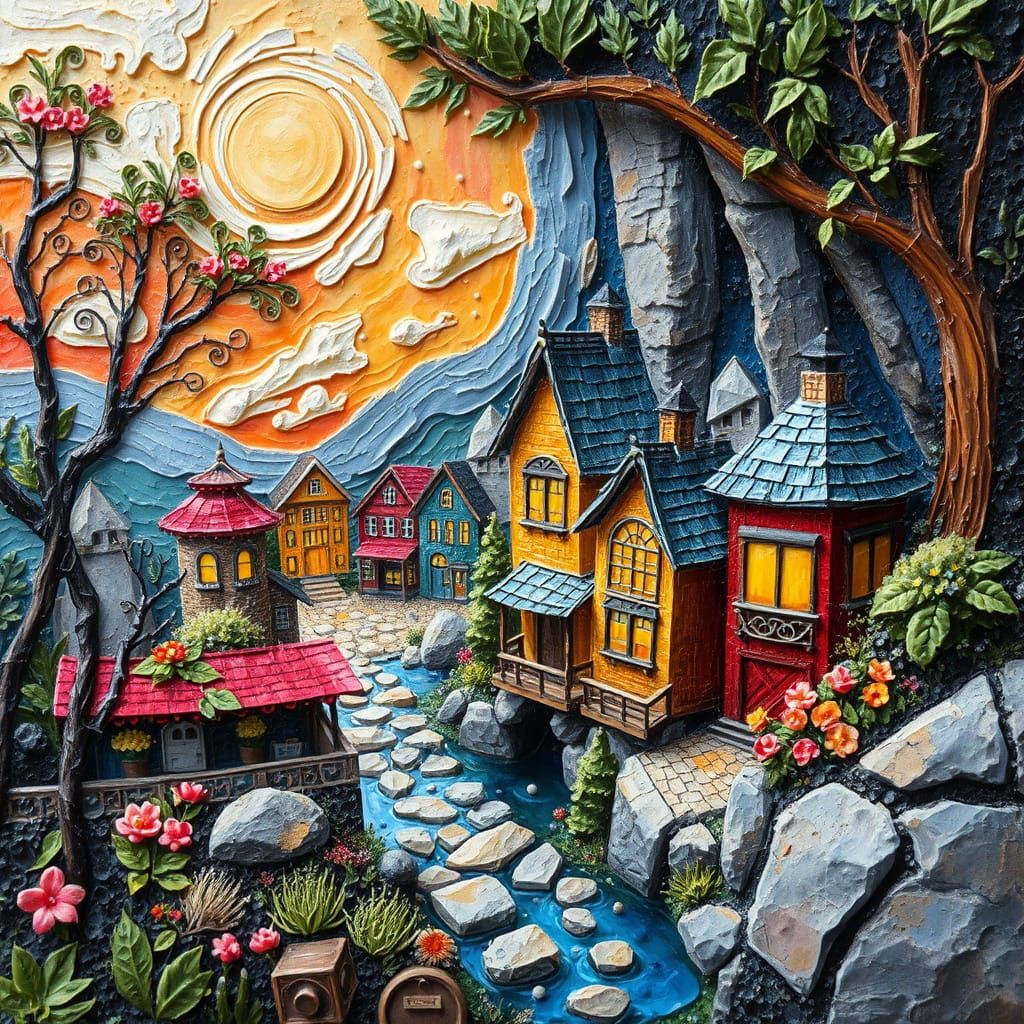 Miniature Worlds Painting in Expressionist Style