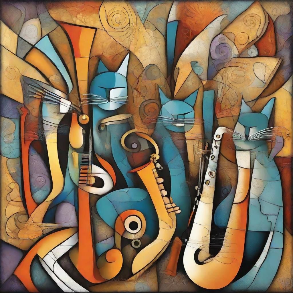 Jazz Feline Musicians in a Vibrant Club Scene, in a Cyberpun...