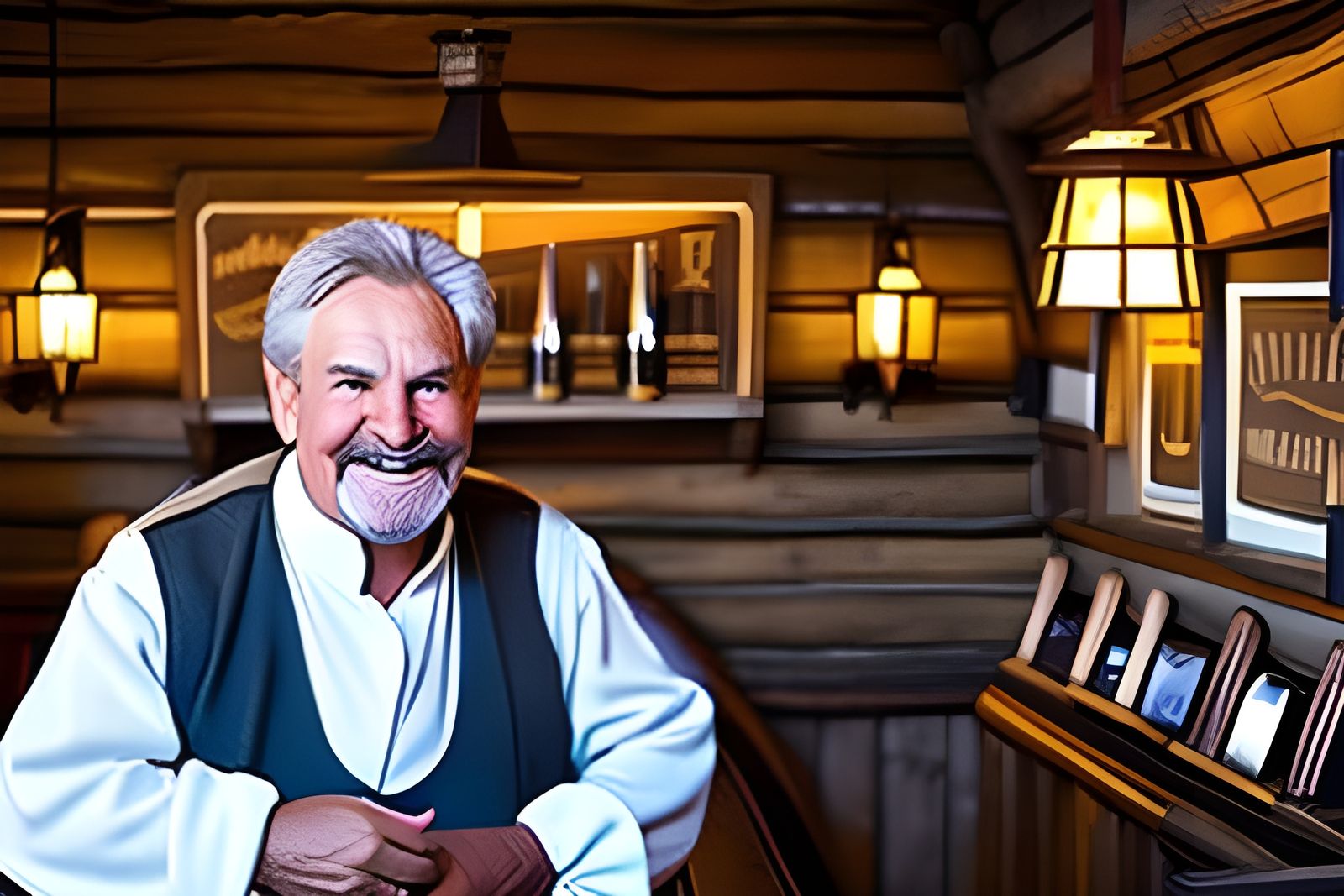Gregarious Tavern Keeper in Late 50s Smiles at Customer