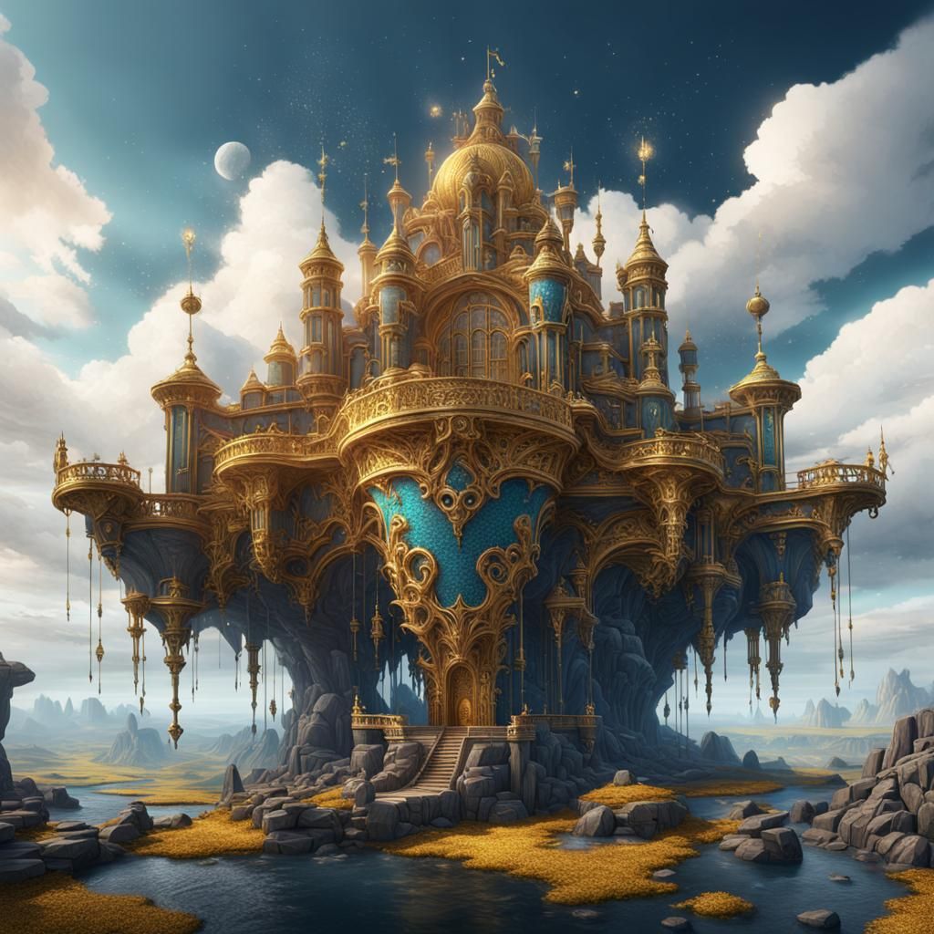 Surreal Golden Microphone in Fantastical World