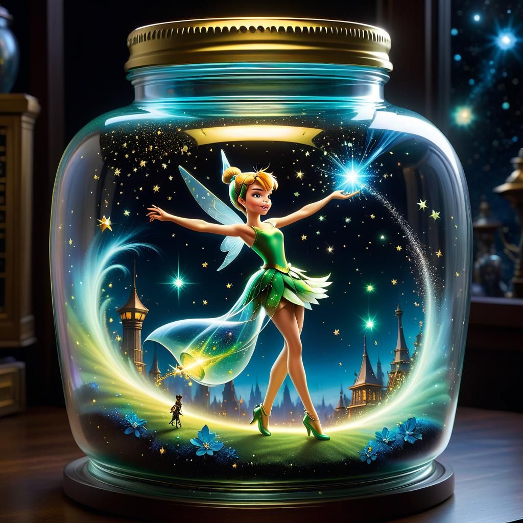 Tinker Bell inside a jar