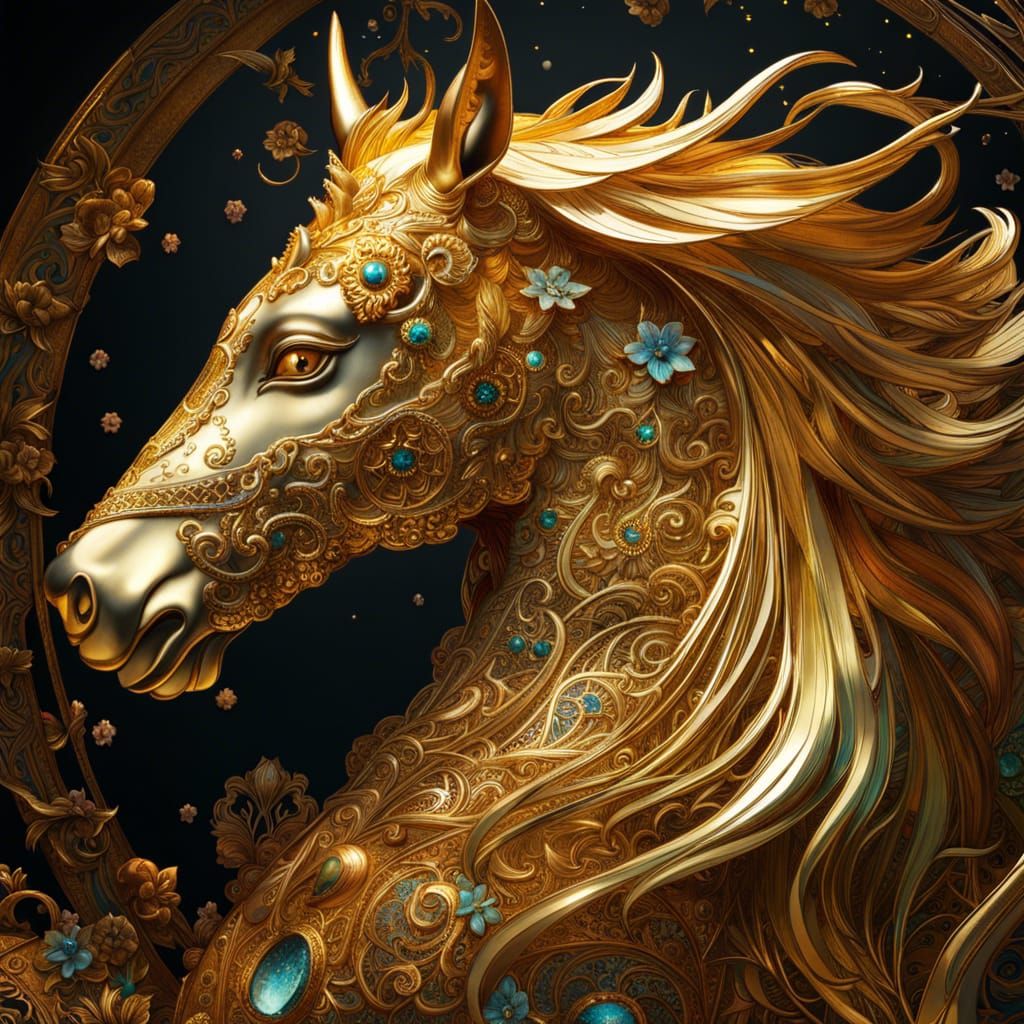 Gold Filigree Unicorn: Detailed Digital Art Masterpiece