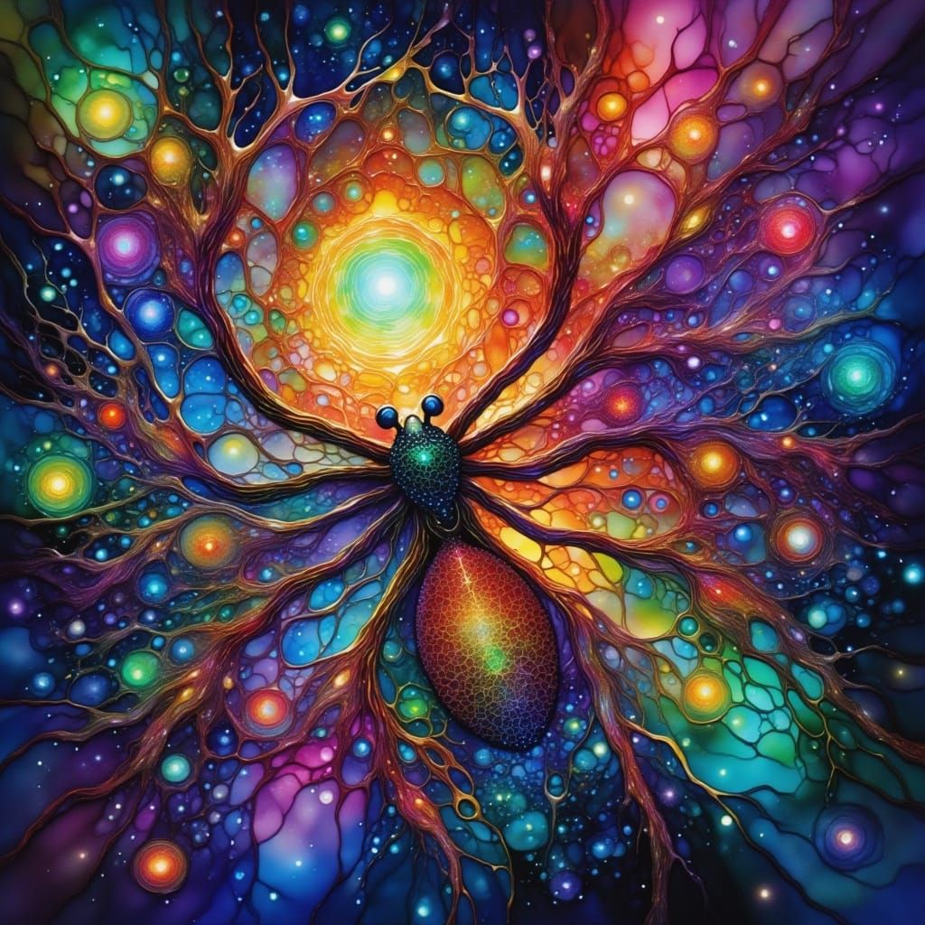 Cosmic Nebula Sculpture of Iridescent Spider Silk