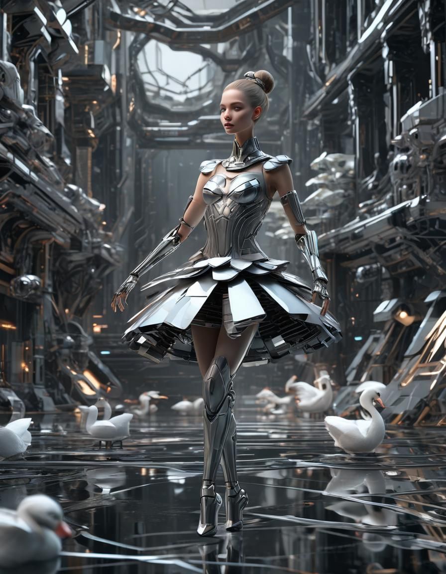A Cubist Ballerina in a Futuristic Scene from Swan Lake