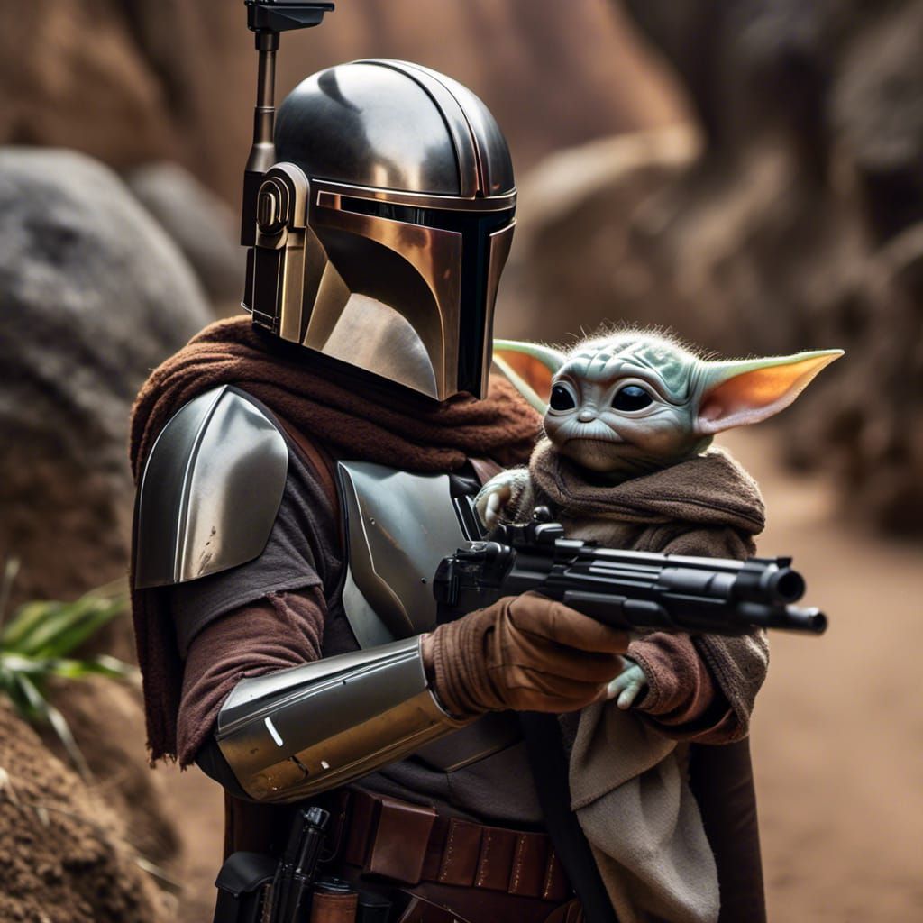 The Mandalorian and Grogu in a Close-Up Portrait