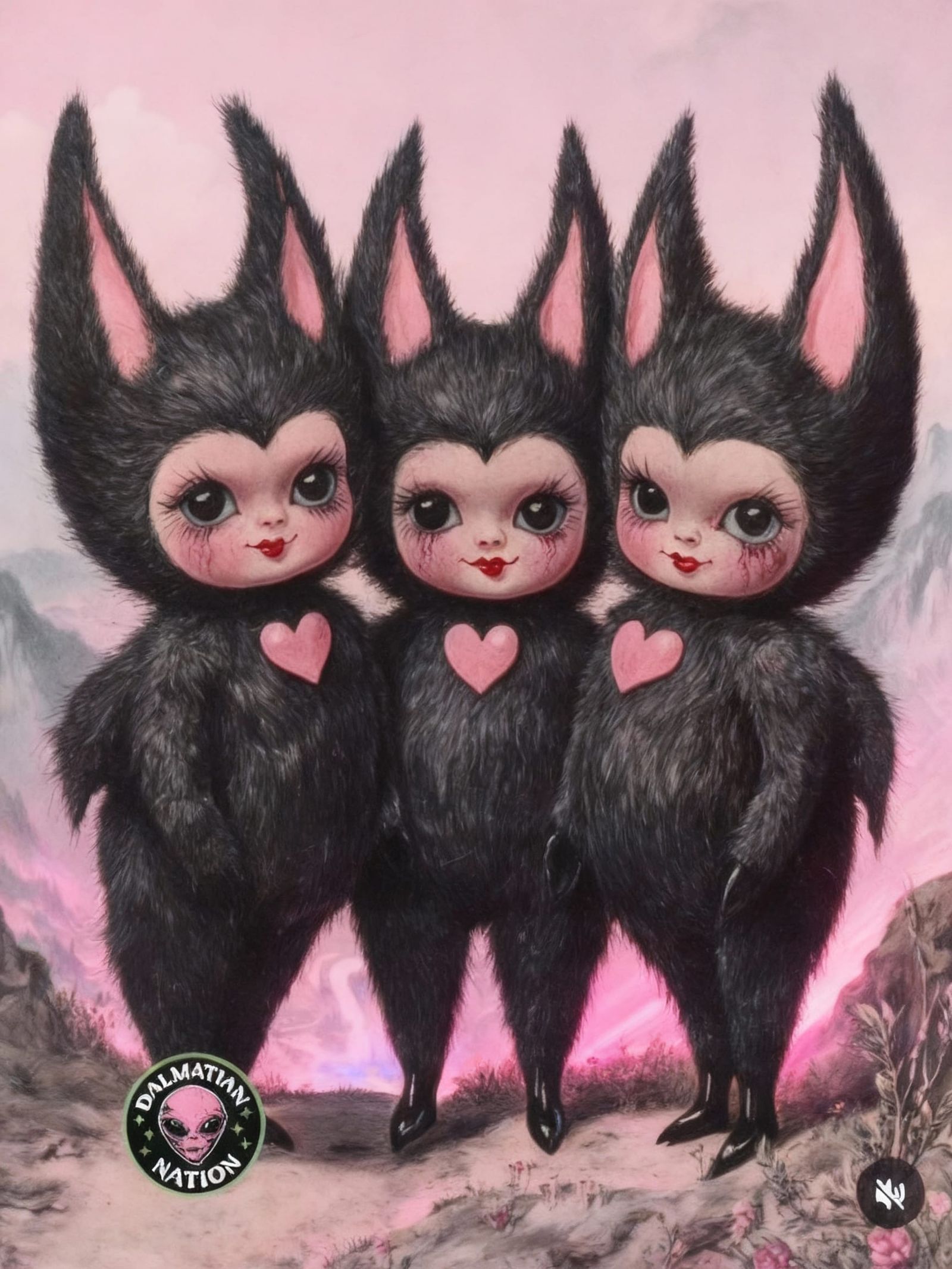 Fuzzy Devil Creatures in Pop Surrealism Style