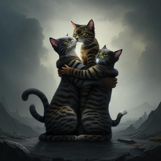 Epic Feline Embrace in Cinematic Digital Art