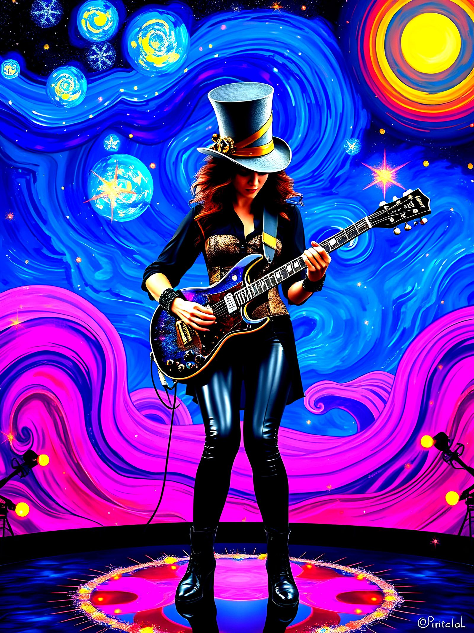 Rocker Maiden in Van Gogh-Inspired Starry Night