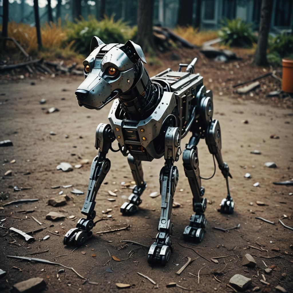 Robot Dog in Cinematic Film Still