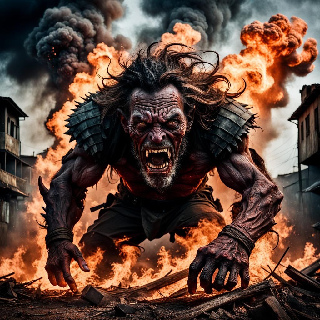 Apocalyptic Beast Unleashed in Fiery wasteland