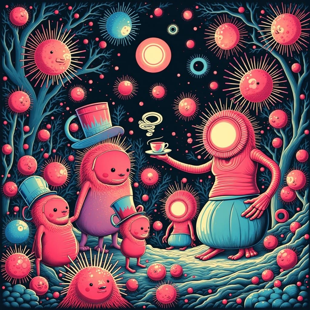 Microscopic Organisms Enjoying a Chaotic Tea Party in Vibran...