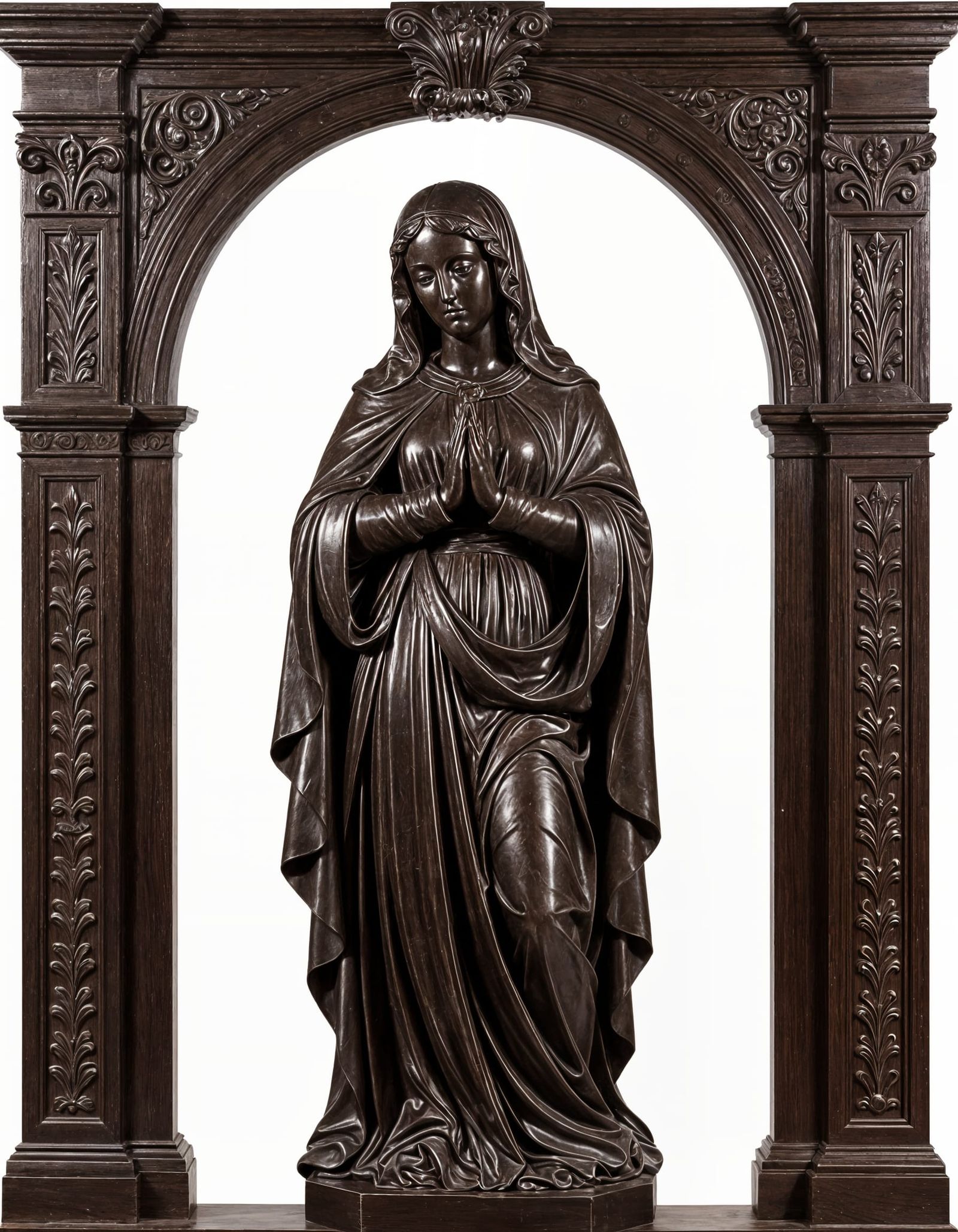 Ebony Wood Carving: Virgin Mary in Prayer