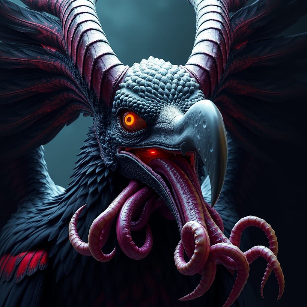 Majestic Horned Bird of Dark Fantasy