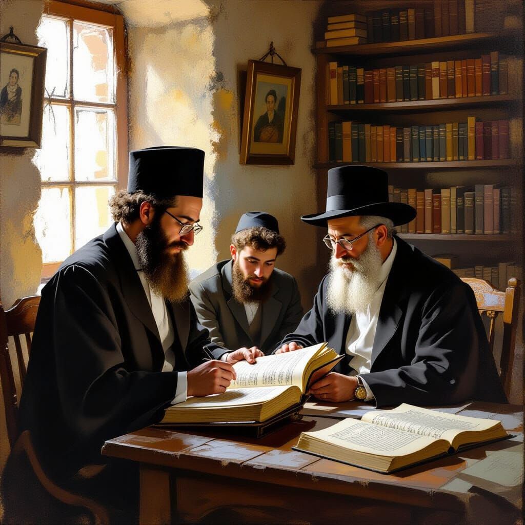 Rabbi Greineman and Students: Jewish Art Style