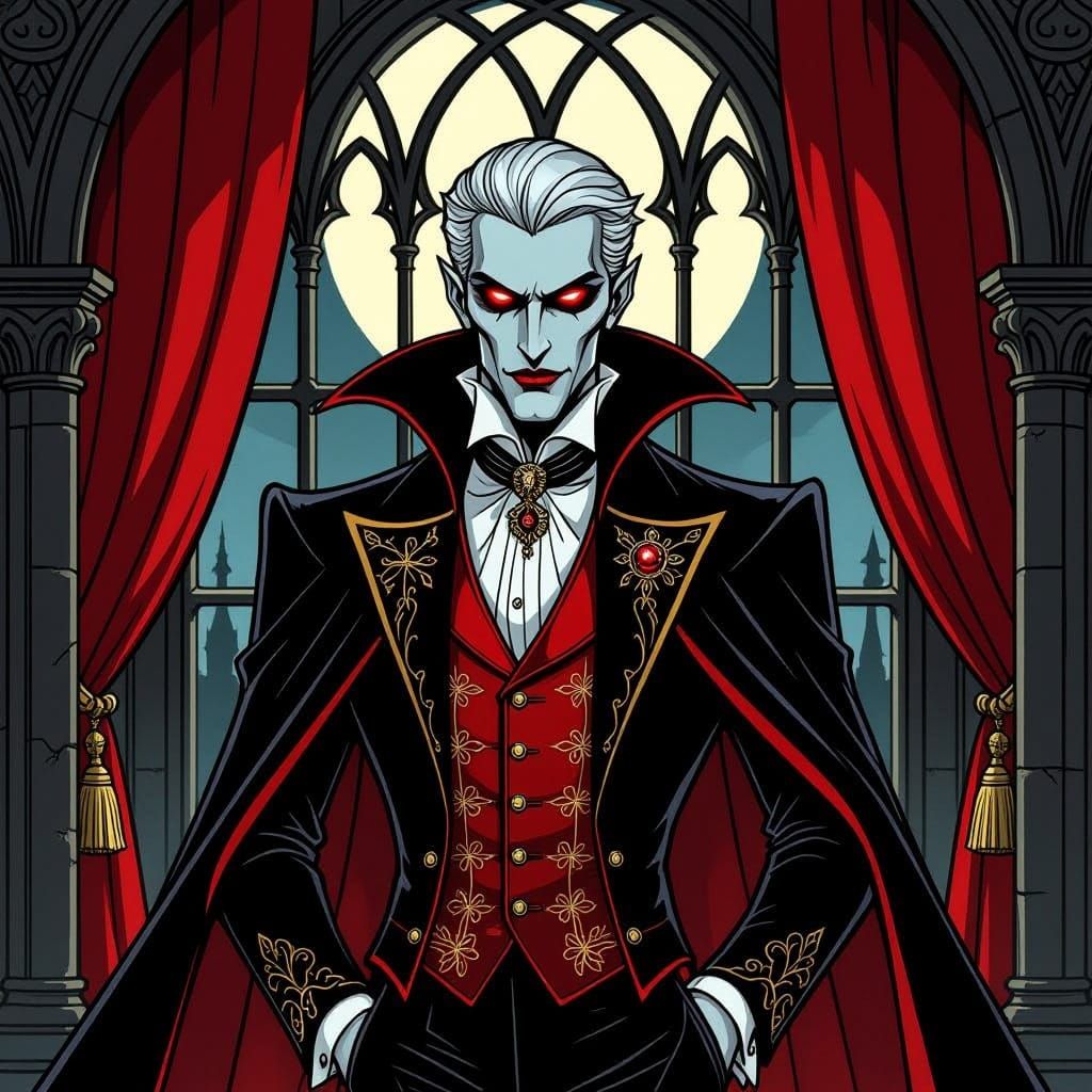 Cartoon Vampire Aristocrat in Gothic Noir Style