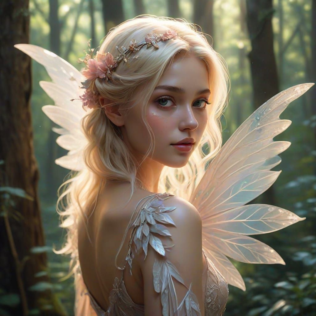 Ethereal Blond Fairy in Whimsical Forest