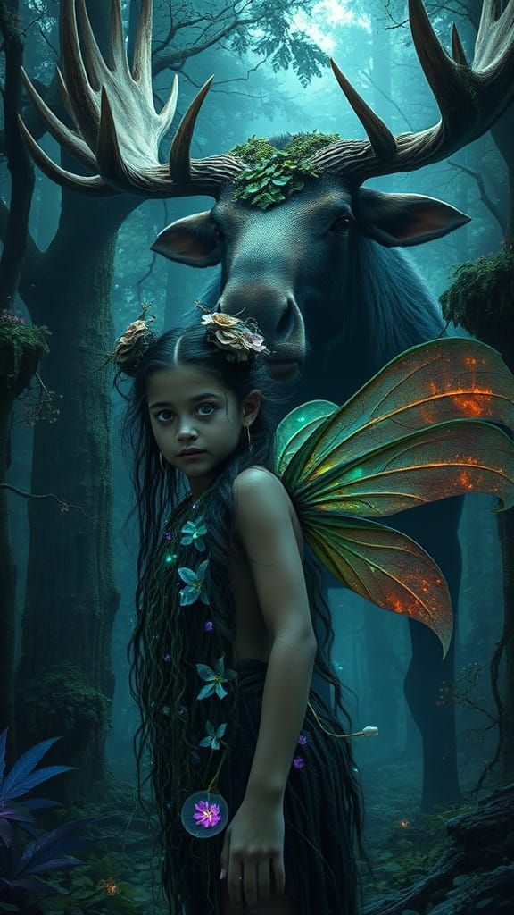 Enchanted Feral Goddess Amidst Dreamlike Forest