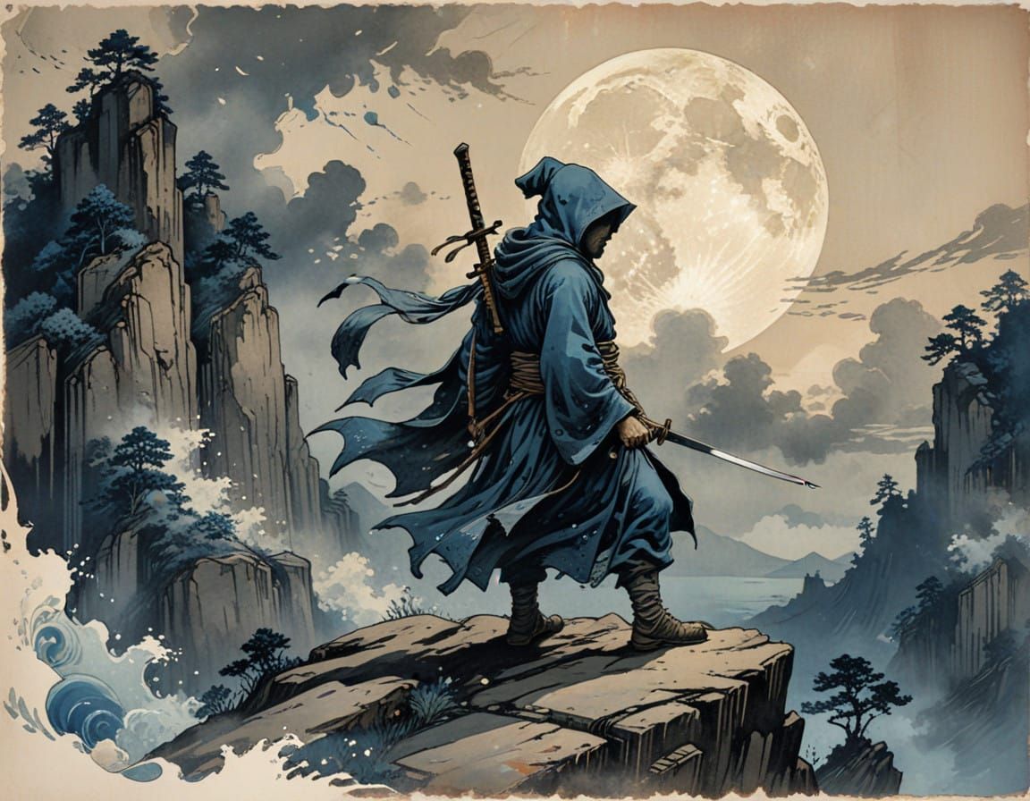 Ethereal Warrior on Granite Cliff