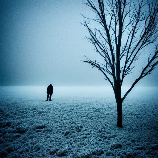 Frozen Solitude: Melancholic Digital Art in Winter