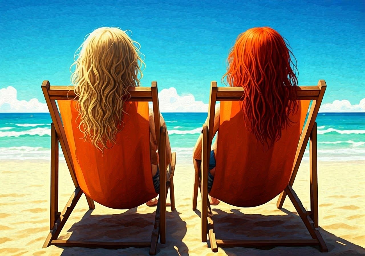 Tropical Oasis: Two Women Relax on a Sunny Beach