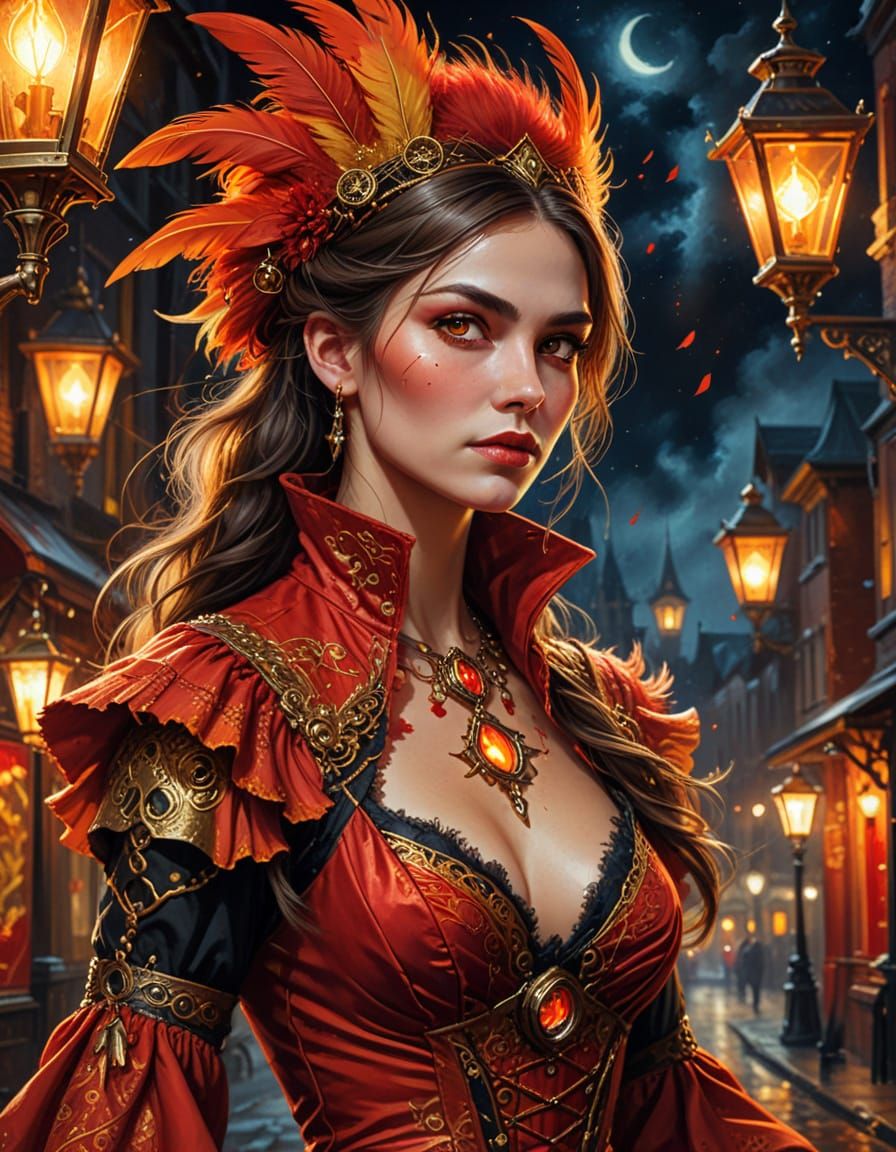 Steampunk Witch Portrait in Oil on Canvas Style
