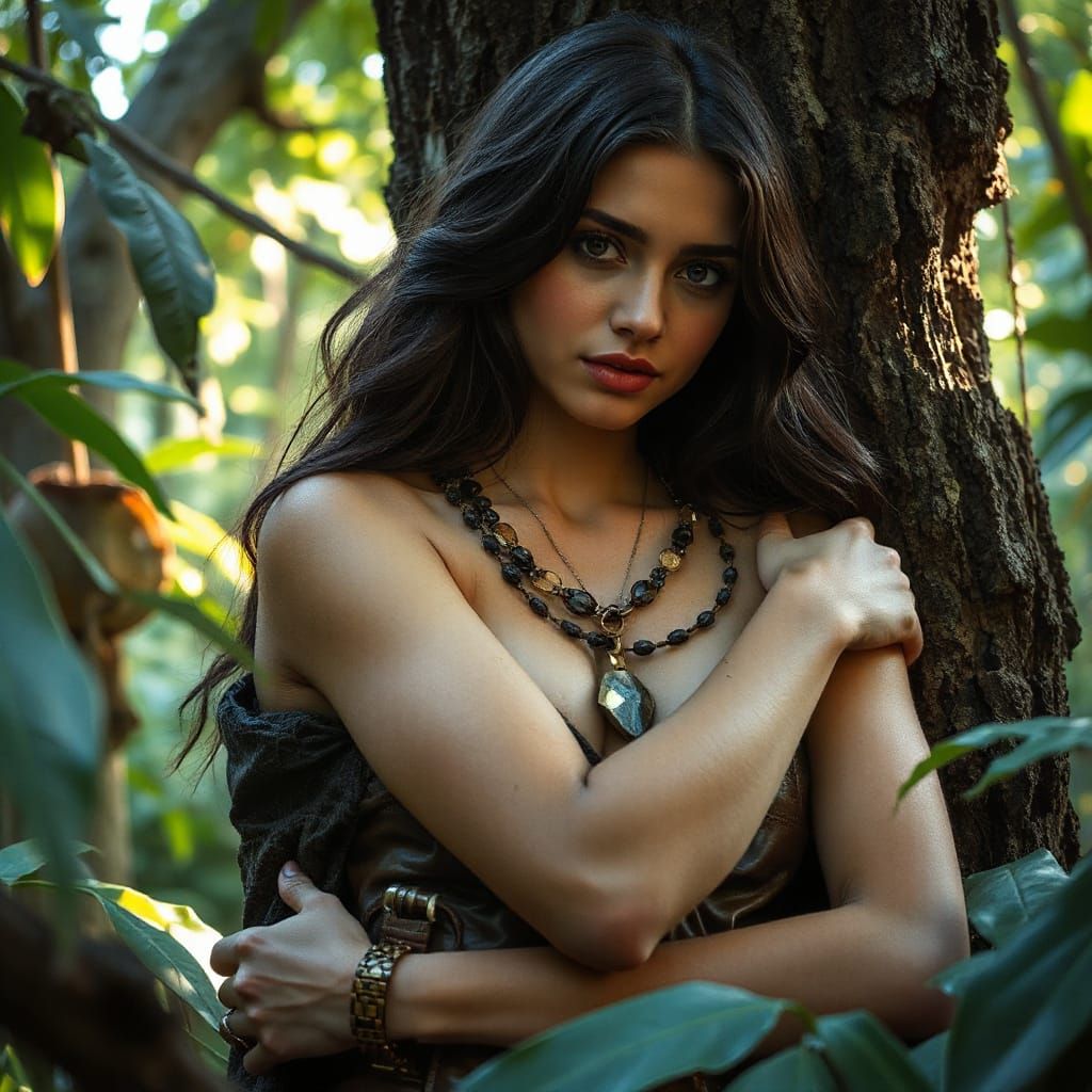 Woman in Earthy Embrace, Digital Art Style