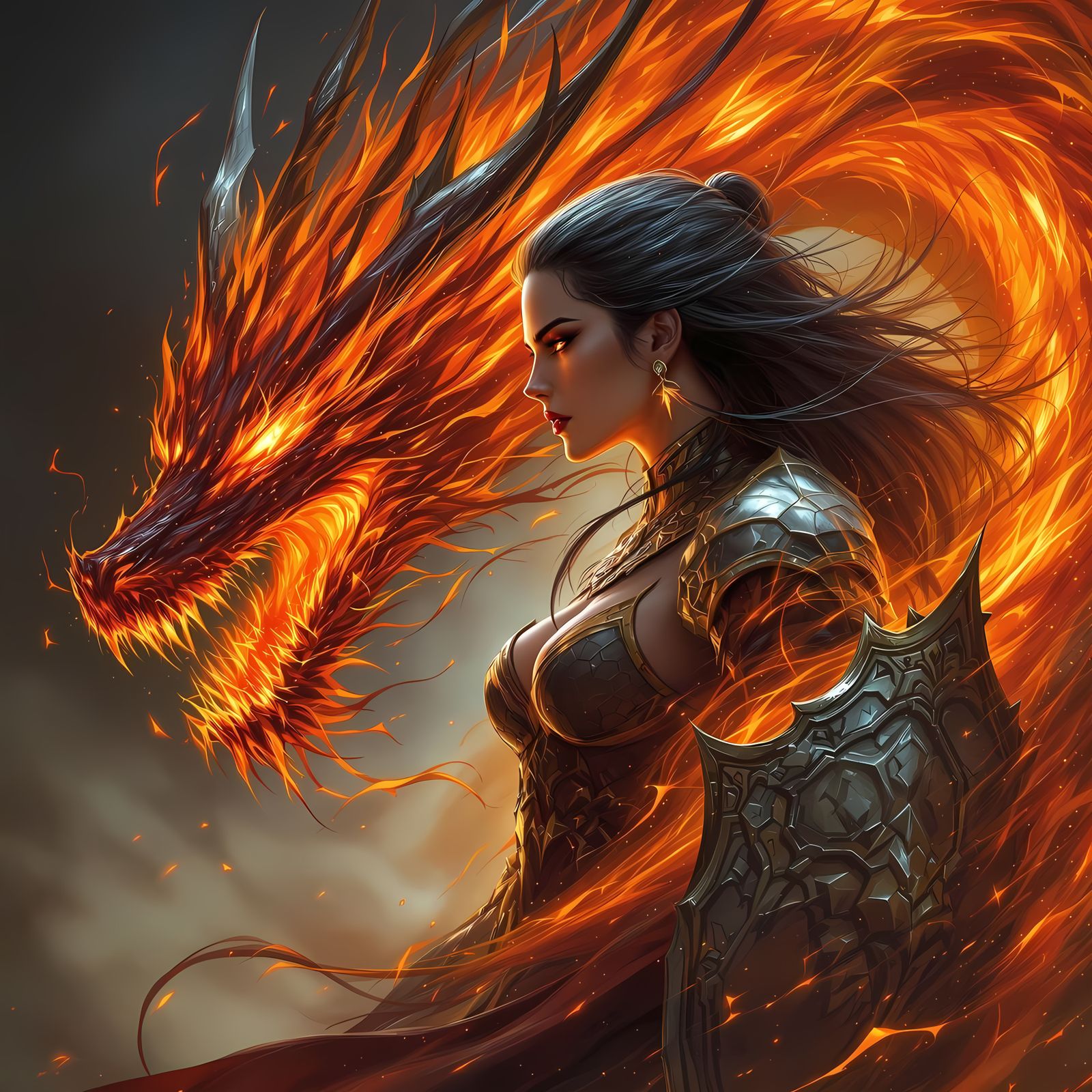 Warrior Woman Empowered by Majestic Dragon Flames