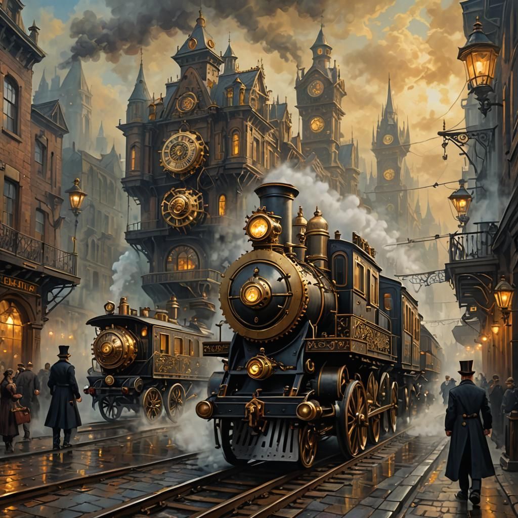 Surreal Steampunk Landscape with Clockwork Architecture