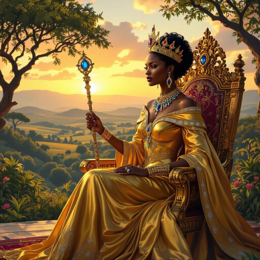 Elegant African Queen in Golden Light