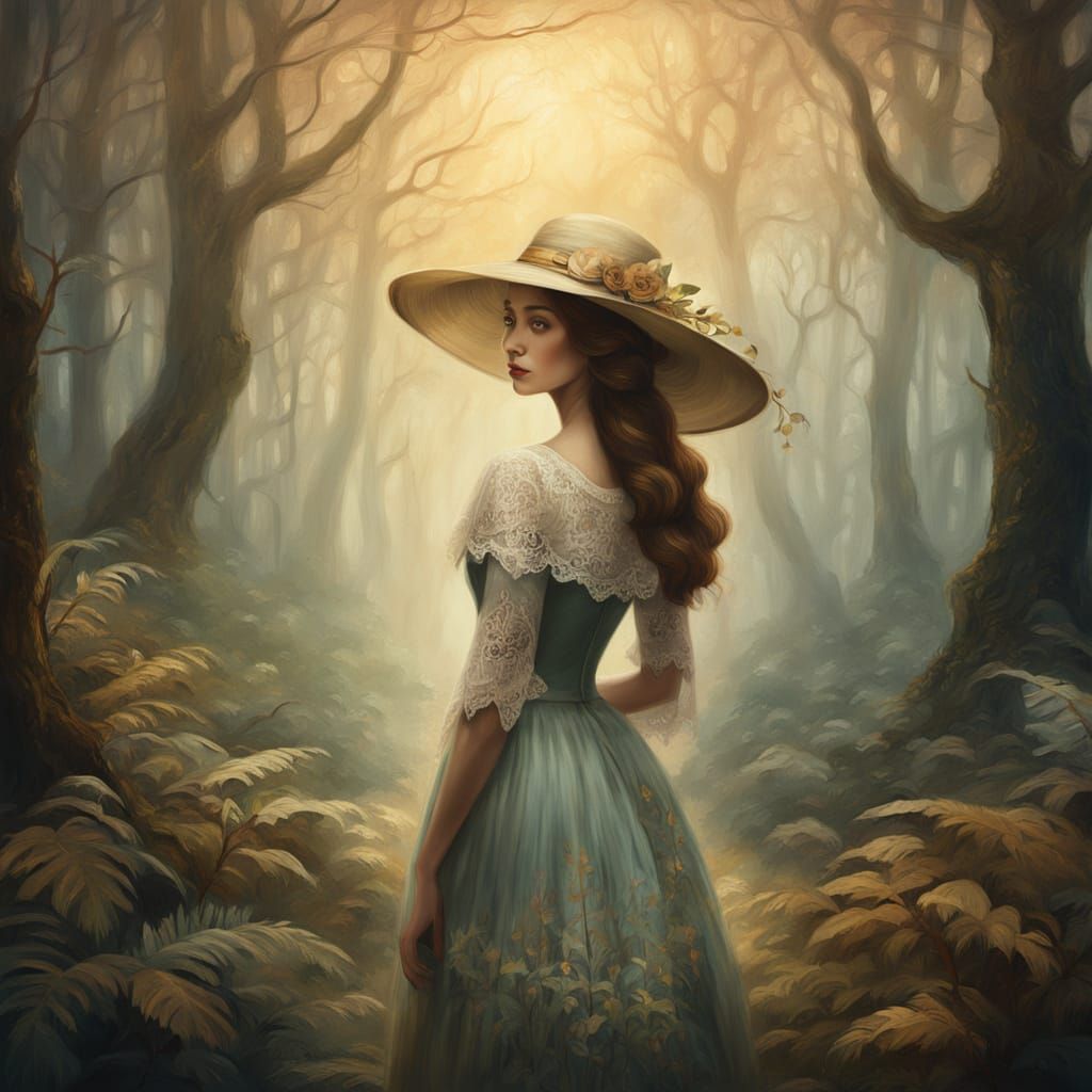 Woman in Mystical Forest Oil Painting