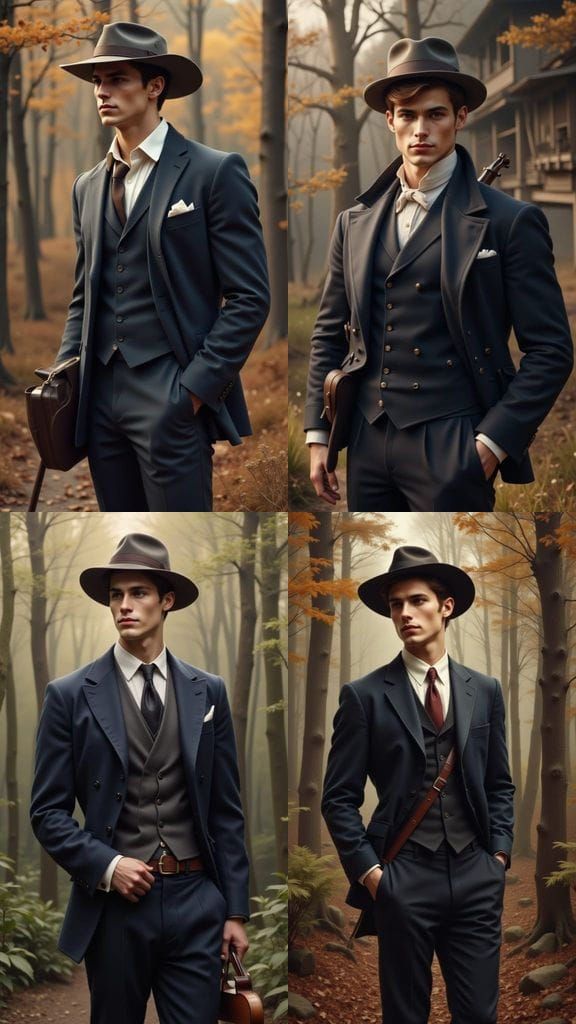 Muscular Man in 1920s Suit with Fiddle Case