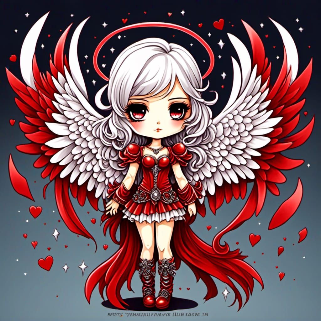 Chibi Angel of Love with Vibrant Red Wings