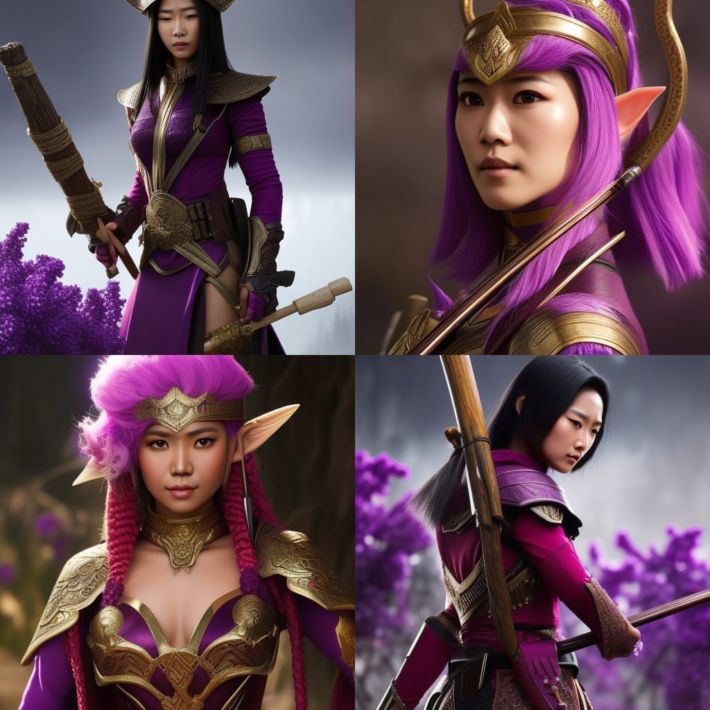 Asian Elf Warrior in Vibrant Cabbage Suit