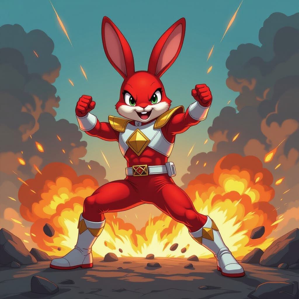 Heroic Red Bunny Power Ranger in Comic Style