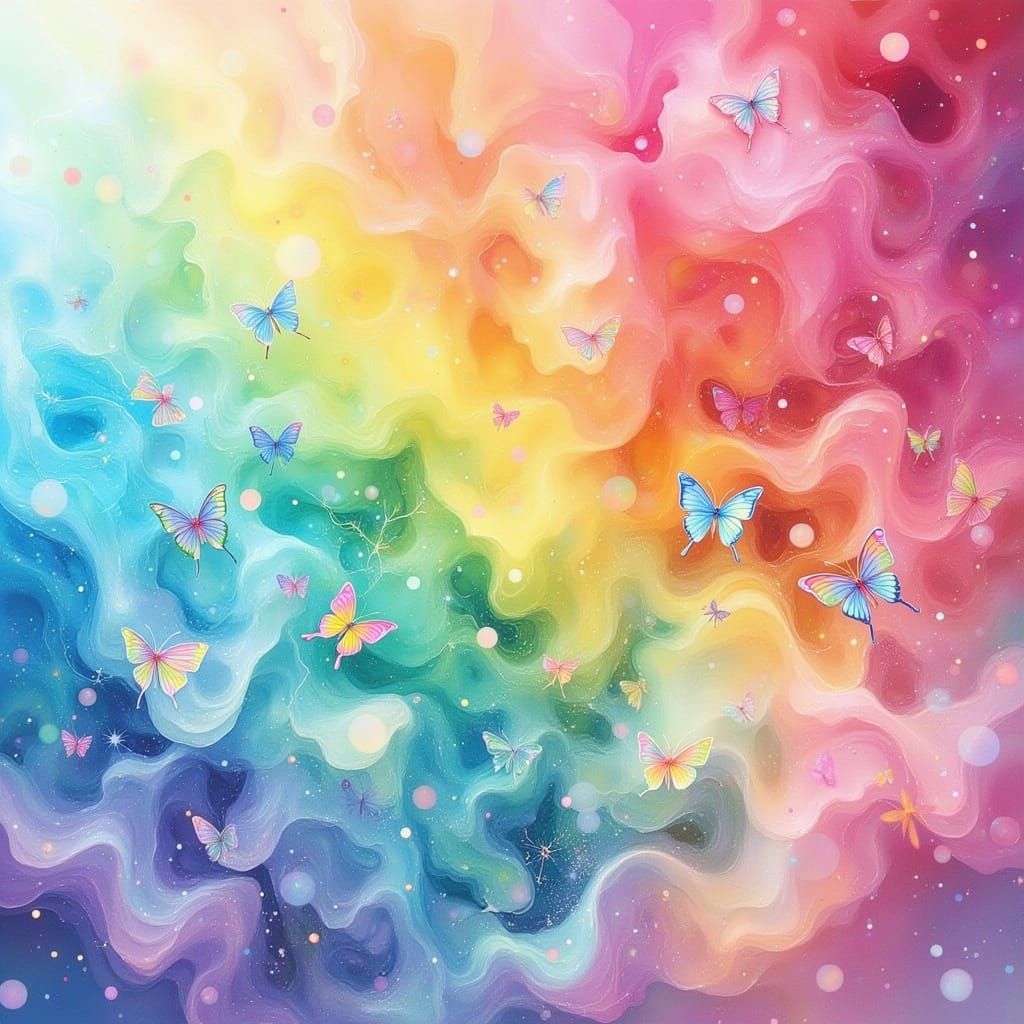 Whimsical Pastel Rainbow in Cyberpunk Digital Art Style