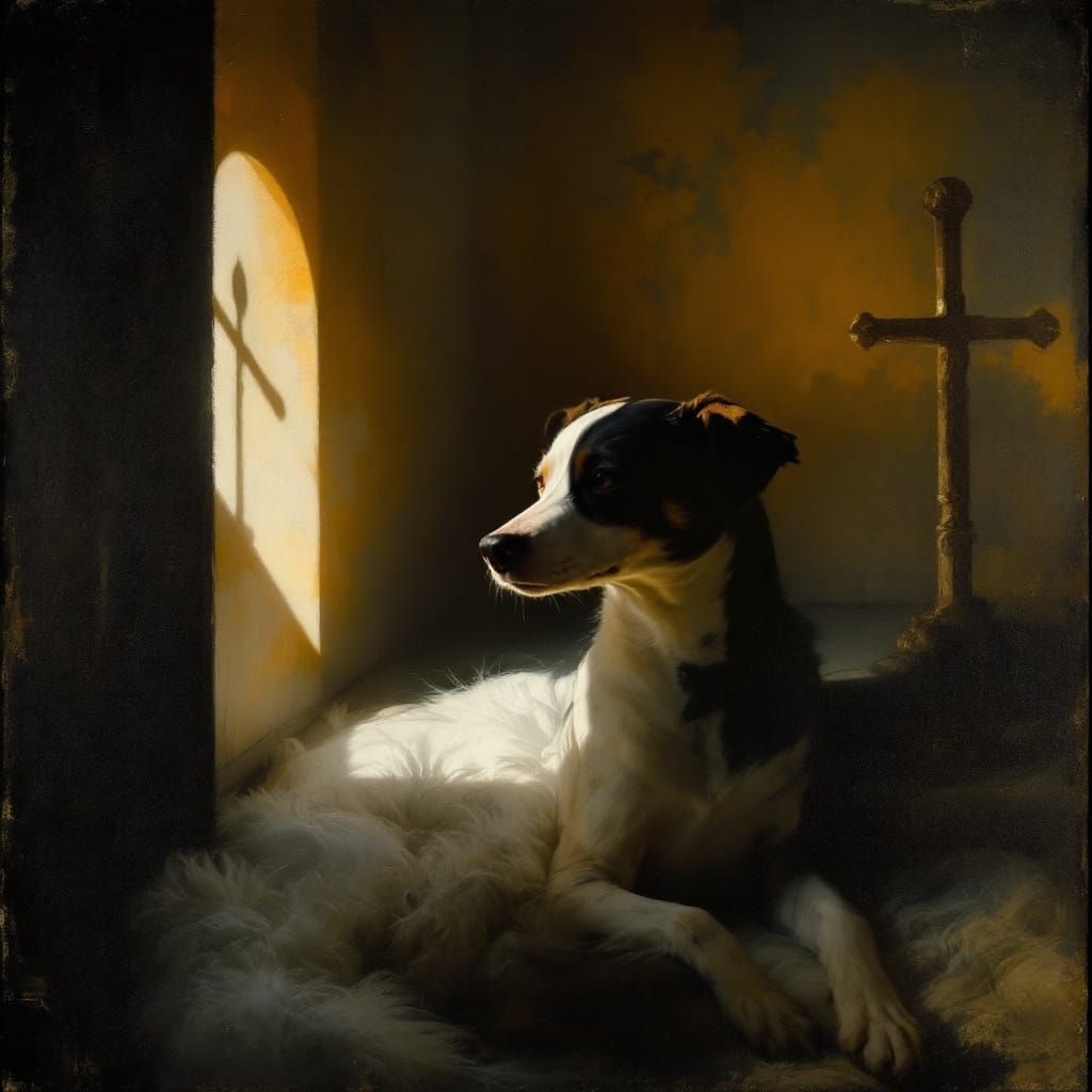 Melancholy Dog in Volumetric Light