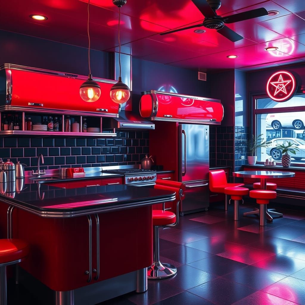 Retro Diner Kitchen in Neon Lights