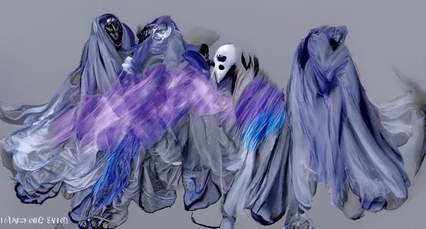 Ethereal Astral Horror: Ghostly Pale Figures Dancing in a Da...