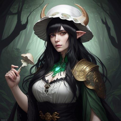 Tiefling Druid in Dark Forest, Concept Art Portrait
